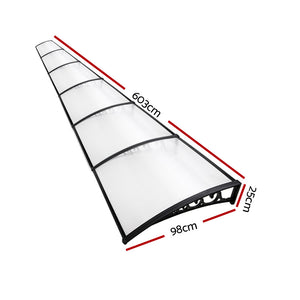 Window Door Awning | 1mx6m | Transparent | Plastic Frame