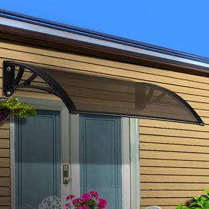 Window Door Awning | Canopy | 1mx2m | Brown Sheet | Black Plastic Frame