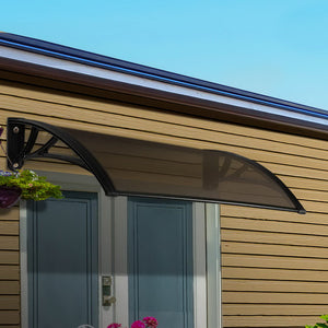 Window Door Awning | Canopy | 1mx2m | Brown Sheet | Black Plastic Frame