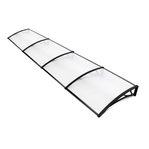 Window Awning | Door Canopy | 1m x 4m | Transparent Sheet | Black Plastic Frame