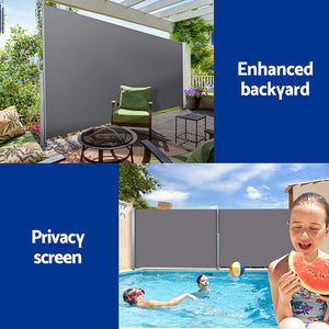 Set of 2 Side Awning | Sun Shade | Outdoor Blinds | Retractable Screen | 1.8x3M | Grey