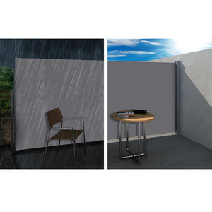 Set of 2 Side Awning | Sun Shade | Outdoor Blinds | Retractable Screen | 1.8x3M | Grey