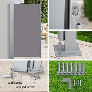 Set of 2 Side Awning | Sun Shade | Outdoor Blinds | Retractable Screen | 1.8x3M | Grey