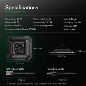 AeroLight Full Spectrum LED Grow Light | 100W | 2 x 2FT Coverage