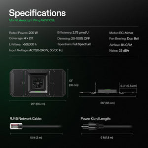 AeroLight Wing Full Spectrum LED Grow Light | Controller Included | 200W | 2 x 4FT Coverage