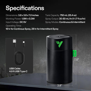 AeroStream U075 USB Humidifier | 750mL Compact Mist Humidifier with 2 Modes & Auto Shut-Off