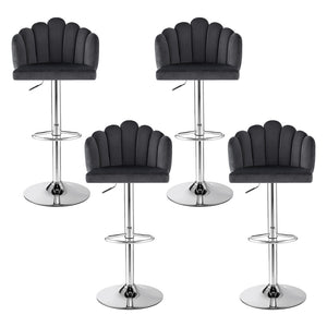 Bar Stools Set 4pc | Adjustable Gas Lift | Velvet | Grey