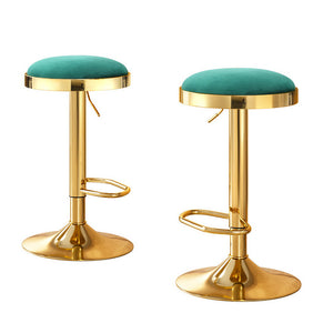 2x Bar Stools | Kitchen Dining Chairs | Velvet Padded Stool | Green