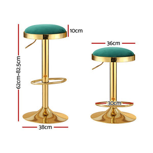 2x Bar Stools | Kitchen Dining Chairs | Velvet Padded Stool | Green