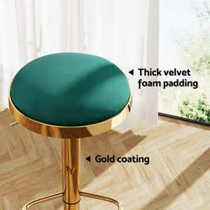 2x Bar Stools | Kitchen Dining Chairs | Velvet Padded Stool | Green
