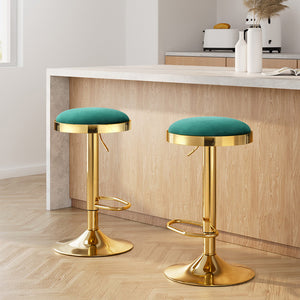2x Bar Stools | Kitchen Dining Chairs | Velvet Padded Stool | Green