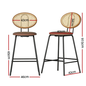 4x Bar Stools | PU Leather Stools | Brown Finish