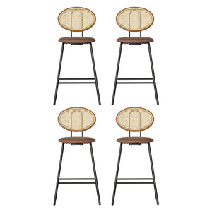 4x Bar Stools | PU Leather Stools | Brown Finish