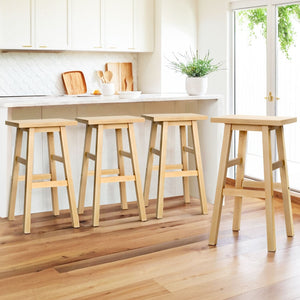 4x Bar Stools | Kitchen Chairs | Wooden | Natural Wood Finish