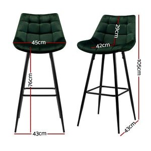 4x Bar Stools | Velvet Chairs | Green Upholstery
