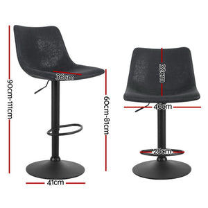 4x Bar Stools | Vintage Leather | Swivel | Gas Lift | Black