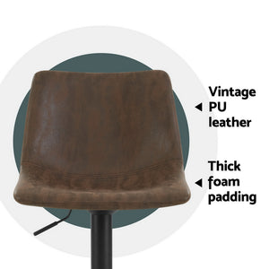 4x Bar Stools | Vintage Leather | Swivel | Gas Lift | Brown