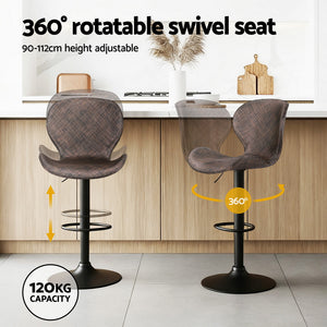 Swivel Bar Stools Set 2pc | Gas Lift | Wing PE Rattan | Brown