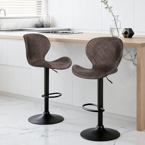 Swivel Bar Stools Set 2pc | Gas Lift | Wing PE Rattan | Brown