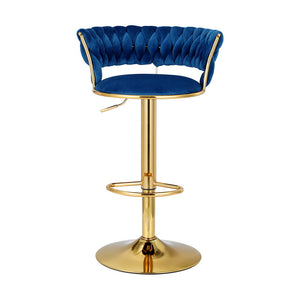 Bar Stools | Gas Lift | Velvet | Woven Backrest | Navy