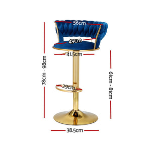 4x Bar Stools | Gas Lift | Velvet | Woven Backrest | Navy