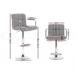4x Bar Stools | Fabric | Gas Lift w/Armrest | Grey