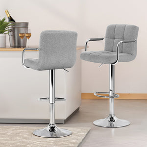 4x Bar Stools | Fabric | Gas Lift w/Armrest | Grey