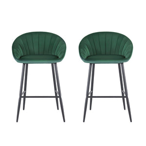 Bar Stools Set 2pc | Tub Velvet Metal Counter Stools | Green