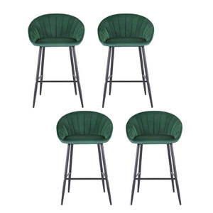 Kitchen Bar Stools Set 4pc | Tub Style | Velvet + Metal | Green