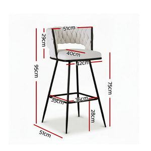 Bar Stools Set 2pc | Woven Velvet Metal Counter Stools | Ivory