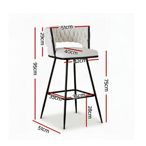 Bar Stool Set 4pc | Woven Velvet Seat | Metal Frame | Ivory