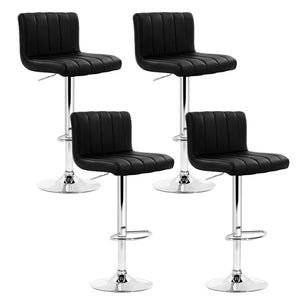 4x Bar Stools | Gas Lift | Leather | Black