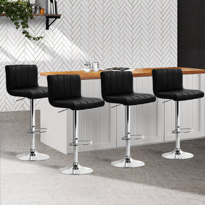 4x Bar Stools | Gas Lift | Leather | Black
