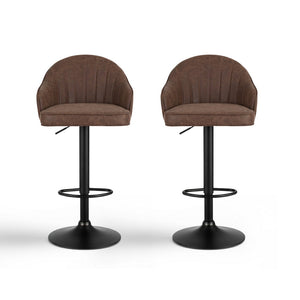 Swivel Bar Stools Set 2pc | Gas Lift | Shell Leather | Brown