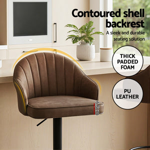 Swivel Bar Stools Set 2pc | Gas Lift | Shell Leather | Brown
