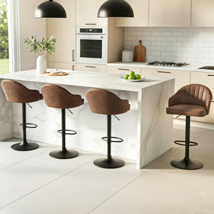 Swivel Counter Stools Set 4pc | Gas Lift | Shell Leather | Brown (Set A)