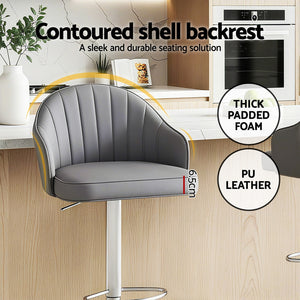 Swivel Bar Stools Set 4pc | Gas Lift | Shell Leather | Grey