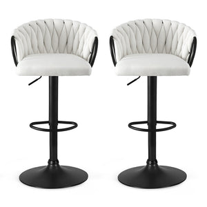 Bar Stools Set 2pc | Gas Lift Counter Stools | Woven Velvet | Ivory