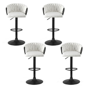 Bar Stools Set 4pc | Gas Lift Counter Stools | Woven Velvet | Ivory