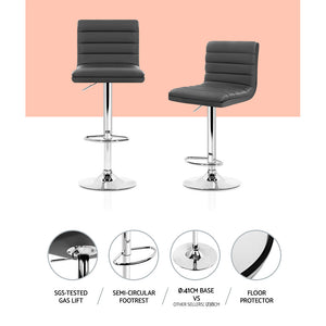 2x Bar Stools | Padded Leather | Gas Lift | Grey
