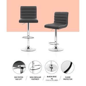 Set of 4 PU Leather Lined Pattern Bar Stools | Grey & Chrome