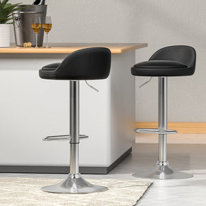 2x Bar Stools | PU Leather | Gas Lift | Black
