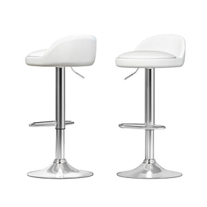 2x Bar Stools | PU Leather | Gas Lift | White