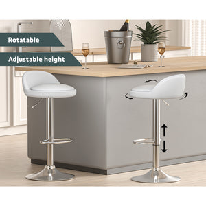 2x Bar Stools | PU Leather | Gas Lift | White