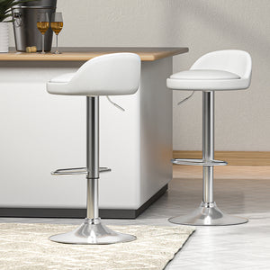 2x Bar Stools | PU Leather | Gas Lift | White
