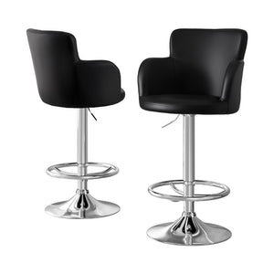 Bar Stools 2PC | Leather Swivel Adjustable PU Counter Chairs | Black Finish