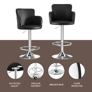 Bar Stools 2PC | Leather Swivel Adjustable PU Counter Chairs | Black Finish