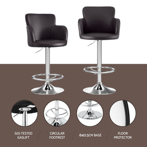 Bar Stools 2PC | Leather Swivel Adjustable PU Counter Chairs | Brown Finish