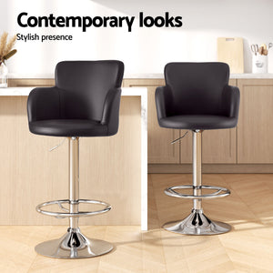 Swivel Bar Stools | 4 Pack | Gas Lift PU Leather Kitchen Chairs | Brown