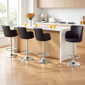 Swivel Bar Stools | 4 Pack | Gas Lift PU Leather Kitchen Chairs | Brown